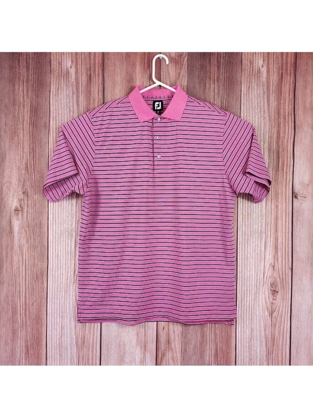 Footjoy FJ Mens Large Pink Striped Short Sleeve Golf Polo Shirt Athletic